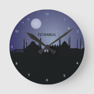 Istanbul CityScape Night Silhouette Wall Clock Runde Wanduhr