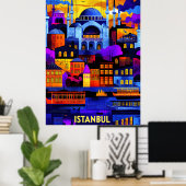 Istanbul Geometric Sunset - Farbenprächtige Stadtl Poster (Heimbüro)