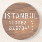 Istanbul Latitude & Longitude Dark Wood Getränkeuntersetzer (Vorne)