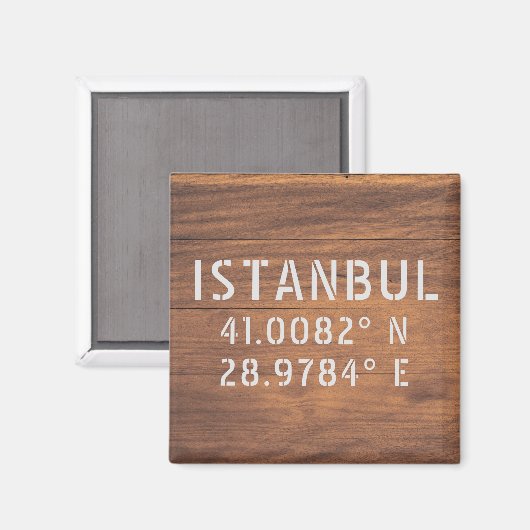 Istanbul Latitude & Longitude Dark Wood Magnet (Vorderseite/Rückseite)