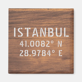 Istanbul Latitude & Longitude Dark Wood Magnet
