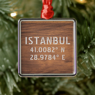 Istanbul Latitude & Longitude Dark Wood Ornament Aus Metall