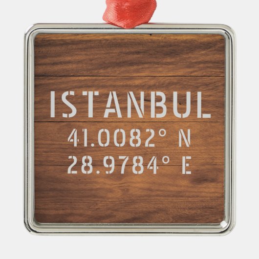 Istanbul Latitude & Longitude Dark Wood Ornament Aus Metall (Vorne)