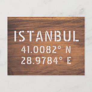 Istanbul Latitude & Longitude Dark Wood Postkarte