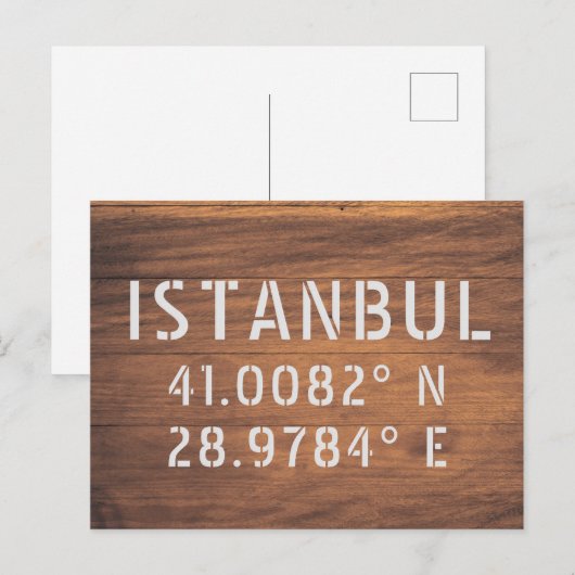 Istanbul Latitude & Longitude Dark Wood Postkarte (Vorne/Hinten)