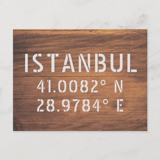 Istanbul Latitude & Longitude Dark Wood Postkarte (Vorderseite)