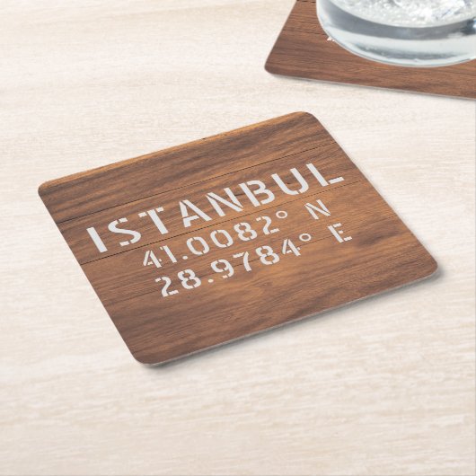 Istanbul Latitude & Longitude Dark Wood Rechteckiger Pappuntersetzer (angewinkelt)