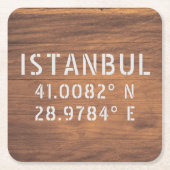 Istanbul Latitude & Longitude Dark Wood Rechteckiger Pappuntersetzer (Vorderseite)
