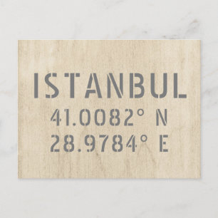 Istanbul Latitude & Longitude koordiniert Holz Postkarte