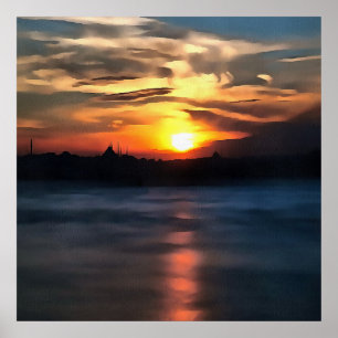 Istanbul Skyline gegen den schönen Sonnenuntergang Poster