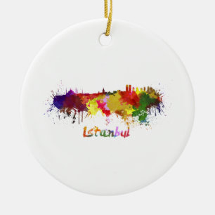 Istanbul skyline im Watercolor Keramikornament