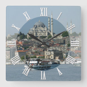 Istanbul, Sultan Ahmed, Boote, Türkei Quadratische Wanduhr