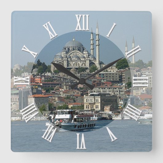 Istanbul, Sultan Ahmed, Boote, Türkei Quadratische Wanduhr (Vorderseite)