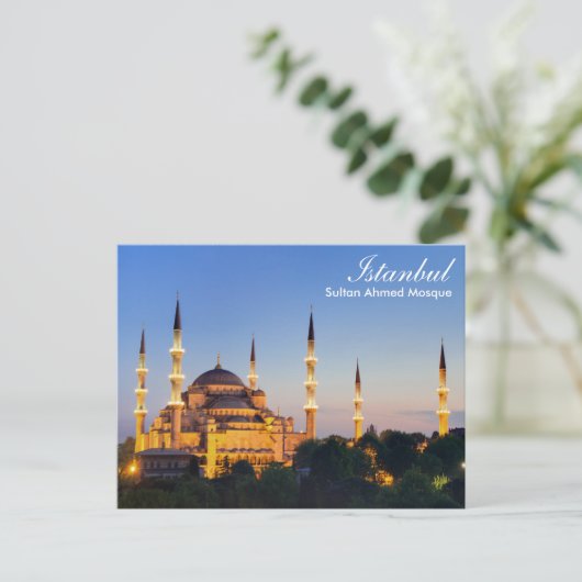 Istanbul - Sultan Ahmed Moschee am Abend Postkarte (Stehend Vorderseite)