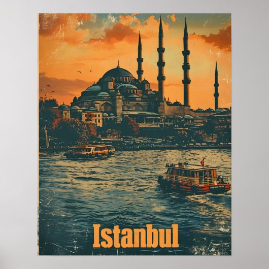 Istanbul Sunset: Vintage Postkarte Poster (Vorne)