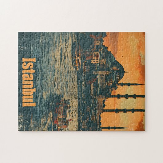 Istanbul Sunset: Vintage Postkarte Puzzle (Horizontal)