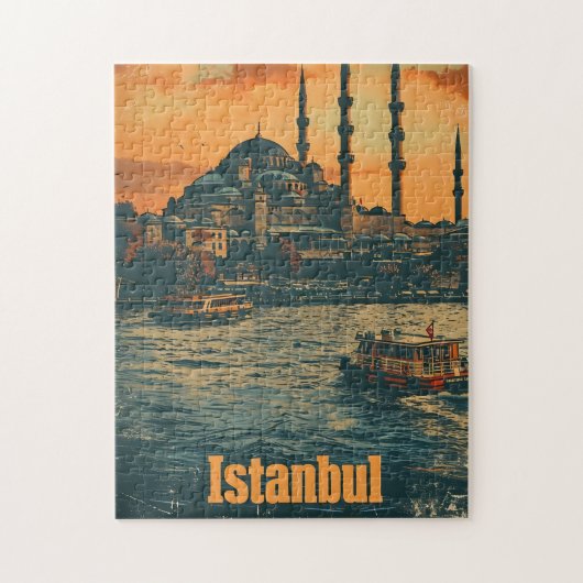 Istanbul Sunset: Vintage Postkarte Puzzle (Vertikal)