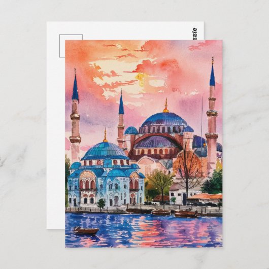 Istanbul Türkei Aquarellmalerei Postkarte (Vorne/Hinten)