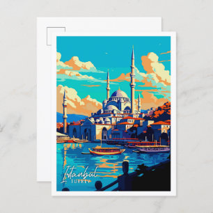 Istanbul Türkei Art Vintage Reise Illustration Postkarte