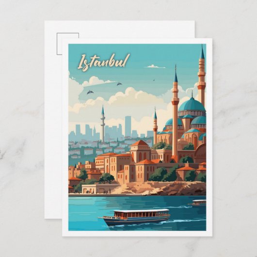 Istanbul Türkei Art Vintage Reise Postkarte (Vorne/Hinten)
