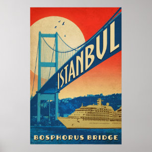 Istanbul, Türkei, Bosporus-Brücke, Touristenkreuzf Poster