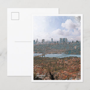 Istanbul Türkei Buntstift Stadtlandschaft Postkarte