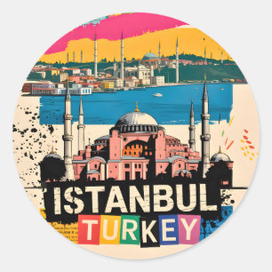 Istanbul Türkei Hagia Sophia Retro Pop Art Reise Runder Aufkleber