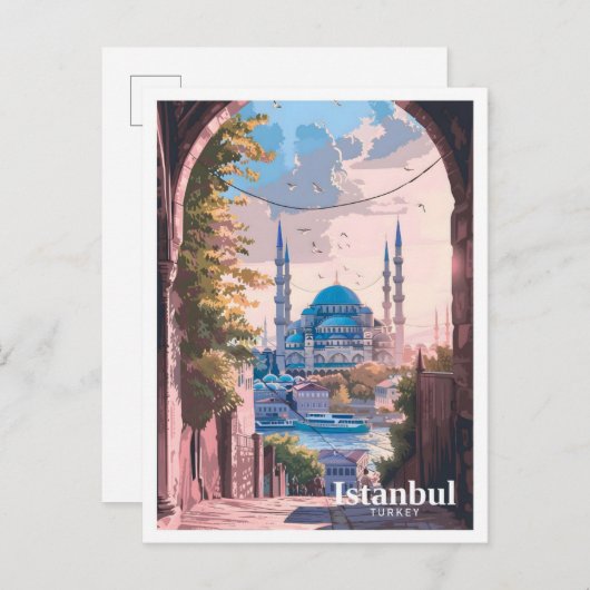 Istanbul Türkei Kunst, Vintage Malerei Postkarte (Vorne/Hinten)