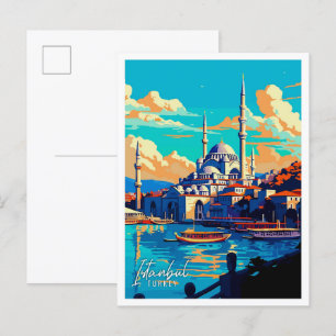 Istanbul Türkei Kunst Vintage-Reiseillustration Postkarte