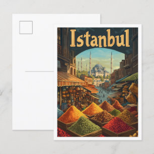 Istanbul Türkei Kunst Vintage Reiseillustration Postkarte