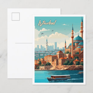 Istanbul Türkei Kunst Vintage Reiseillustration Postkarte