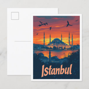 Istanbul Türkei Kunst Vintage Reiseillustration Postkarte