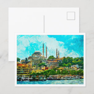 Istanbul Türkei Öl Paint City Landschaft Postkarte