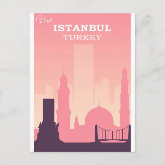 Istanbul Türkei Pink Vintage Travel Poster Postkarte (Vorderseite)