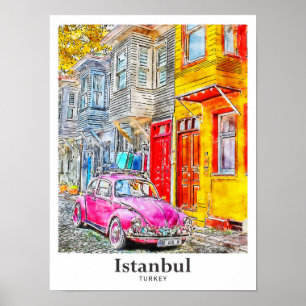 Istanbul Türkei Reise Wasserfarbe Handgezeichnet Poster