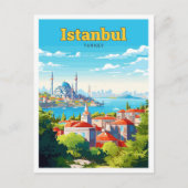 Istanbul Türkei Reisen Vintage Illustration Postkarte (Vorderseite)