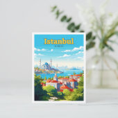Istanbul Türkei Reisen Vintage Illustration Postkarte (Stehend Vorderseite)