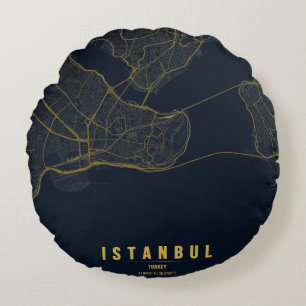 Istanbul Türkei Stadtplan Minimal Design Notizbuch Rundes Kissen