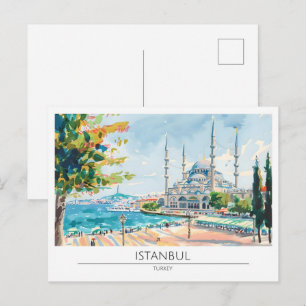 Istanbul Türkei Vintage-Kunst Illustration Reise Postkarte