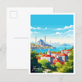 Istanbul Türkei Vintage Reise Illustration Postkarte
