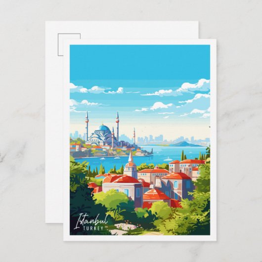 Istanbul Türkei Vintage Reise Illustration Postkarte (Vorne/Hinten)