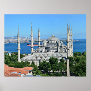Istanbul Turkey Blue Mosque Night Fotografy Poster