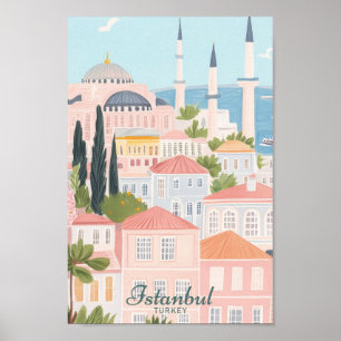 Istanbul Turkey Gouache Paint Illustration Travel Poster