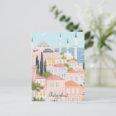 Istanbul Turkey Gouache Paint Illustration Travel Postkarte (Stehend Vorderseite)