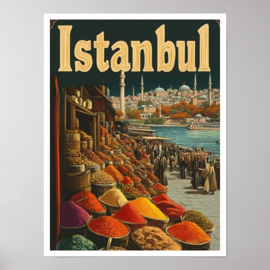 Istanbul Turkey Vintage Travel Illustration Poster (Vorne)
