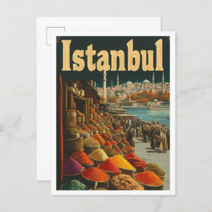 Istanbul Turkey Vintage Travel Illustration Postkarte