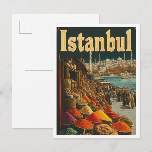 Istanbul Turkey Vintage Travel Illustration Postkarte (Vorne/Hinten)