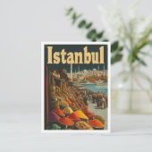 Istanbul Turkey Vintage Travel Illustration Postkarte (Stehend Vorderseite)