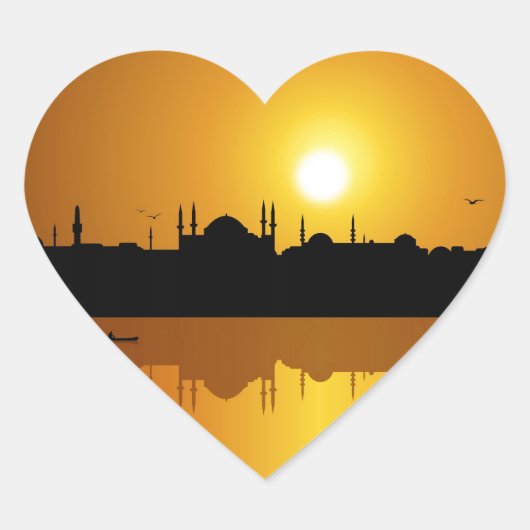 Istanbul und Sonnenuntergang Herz-Aufkleber (Vorderseite)