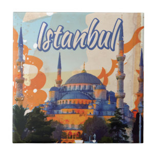 Istanbul Vintage Reiseplakat Fliese